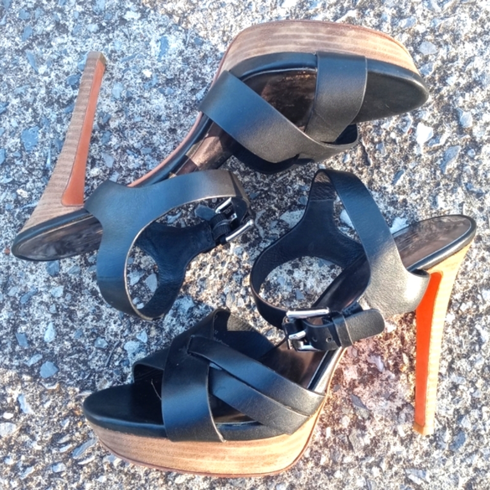 COACH Dani Leather Sandals with Straps | Buckle at Ankle | Black | Size 9